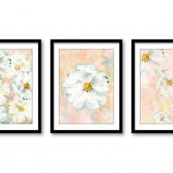 INSTANT DOWNLOAD White Flower Bathroom Art Print Beige Cream Brown Set of 3 Brown Elegant Watercolor Painting Wall Decor Bedroom Living Room