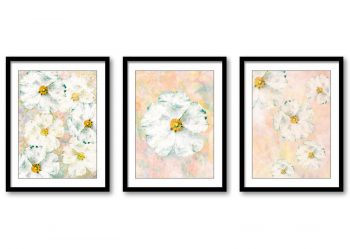 INSTANT DOWNLOAD White Flower Bathroom Art Print Beige Cream Brown Set of 3 Brown Elegant Watercolor Painting Wall Decor Bedroom Living Room