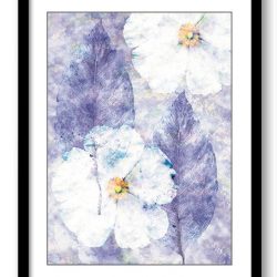 INSTANT DOWNLOAD White Flower Purple Leaves Leaf Bathroom Art Print Nature Landscape Modern Elegant Watercolor Bathroom Wall Decor Painting