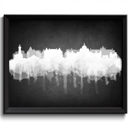 INSTANT DOWNLOAD White Victoria Skyline BC British Columbia Canada Cityscape Art Print Poster Grey Black Watercolor Painting