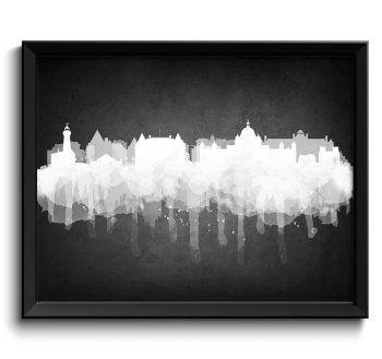 INSTANT DOWNLOAD White Victoria Skyline BC British Columbia Canada Cityscape Art Print Poster Grey Black Watercolor Painting