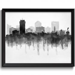 INSTANT DOWNLOAD Wichita City Skyline Kansas Missouri USA United States Cityscape Art Print Poster Black White Grey Watercolor Painting