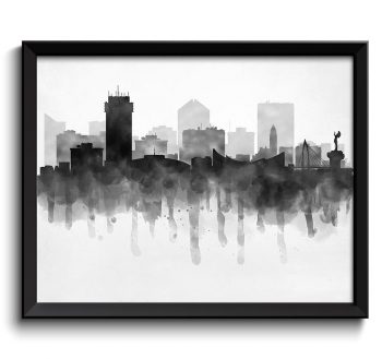 INSTANT DOWNLOAD Wichita City Skyline Kansas Missouri USA United States Cityscape Art Print Poster Black White Grey Watercolor Painting