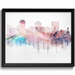 INSTANT DOWNLOAD Wichita Pink Blue Purple Grey City Skyline Missouri USA United States Cityscape Painting Art Print Poster Watercolor