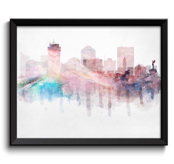 INSTANT DOWNLOAD Wichita Pink Blue Purple Grey City Skyline Missouri USA United States Cityscape Painting Art Print Poster Watercolor