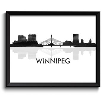 INSTANT DOWNLOAD Winnipeg Skyline City Black White Grey Gray Watercolor Painting Cityscape Poster Print Manitoba Canada Landscape Art