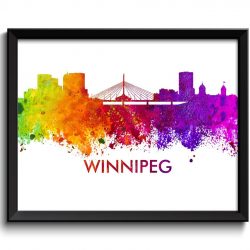 INSTANT DOWNLOAD Winnipeg Skyline City Cityscape Canada Colorful Watercolor Poster Print Landscape Art Painting Red Purple Pink Yellow Green