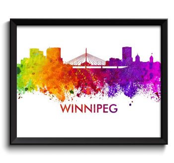 INSTANT DOWNLOAD Winnipeg Skyline City Cityscape Canada Colorful Watercolor Poster Print Landscape Art Painting Red Purple Pink Yellow Green