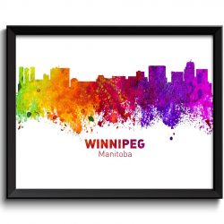 INSTANT DOWNLOAD Winnipeg Skyline Pink Purple Red Orange Yellow Green Cityscape Canada Watercolor Poster Print Landscape Art Painting