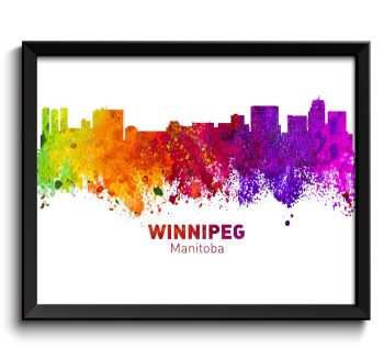 INSTANT DOWNLOAD Winnipeg Skyline Pink Purple Red Orange Yellow Green Cityscape Canada Watercolor Poster Print Landscape Art Painting