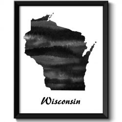 INSTANT DOWNLOAD Wisconsin Map State Watercolor Painting Poster Print USA United States Abstract Landscape Art Black White Grey Colorful