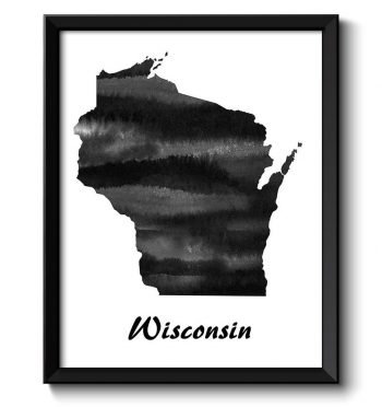 INSTANT DOWNLOAD Wisconsin Map State Watercolor Painting Poster Print USA United States Abstract Landscape Art Black White Grey Colorful