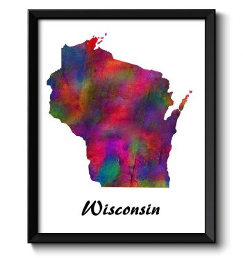 INSTANT DOWNLOAD Wisconsin Map State Watercolor Painting Poster Print USA United States Abstract Landscape Art Colorful Rainbow