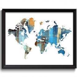 INSTANT DOWNLOAD World Map Blue Brown Beige Print Watercolor World Map Poster Print Globe Modern Abstract Landscape Art Painting