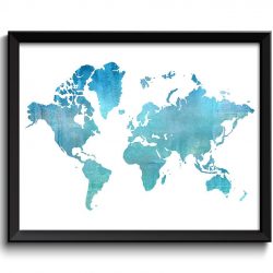 INSTANT DOWNLOAD World Map Print Aqua Teal Turquoise blue Watercolor Poster Print Globe Modern Abstract Landscape Art Painting