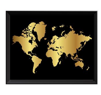 INSTANT DOWNLOAD World Map Print Black Shinny Metallic Gold Leaf Look World Map Poster Print Globe Landscape Art Painting Watercolor