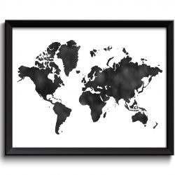 INSTANT DOWNLOAD World Map Print Black White Grey Watercolor Poster Print Globe Modern Abstract Landscape Art Painting