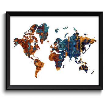 INSTANT DOWNLOAD World Map Print Blue Brown Beige Gold Watercolor Poster Print Globe Modern Abstract Landscape Art Painting