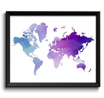 INSTANT DOWNLOAD World Map Print Blue Purple Lilac Watercolor Poster Print Globe Modern Abstract Landscape Art Painting