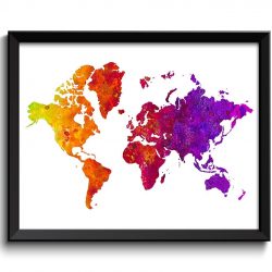 INSTANT DOWNLOAD World Map Print Colorful Pink Red Purple Yellow Watercolor Poster Print Globe Modern Abstract Landscape Art Painting