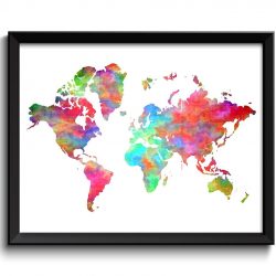 INSTANT DOWNLOAD World Map Print Colorful Watercolor World Map Poster Pink Blue Purple Green Red Rainbow Globe Landscape Art Painting