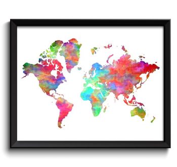 INSTANT DOWNLOAD World Map Print Colorful Watercolor World Map Poster Pink Blue Purple Green Red Rainbow Globe Landscape Art Painting