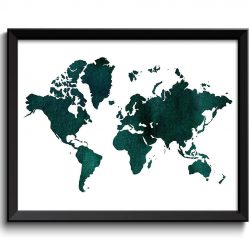 INSTANT DOWNLOAD World Map Print Deep Hunter Green Watercolor Poster Print Globe Modern Abstract Landscape Art Painting