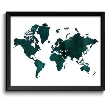 INSTANT DOWNLOAD World Map Print Deep Hunter Green Watercolor Poster Print Globe Modern Abstract Landscape Art Painting