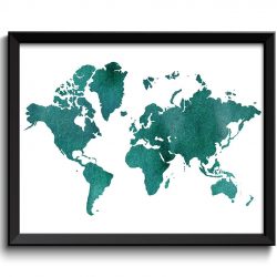 INSTANT DOWNLOAD World Map Print Green Teal Watercolor Poster Print Globe Modern Abstract Landscape Art Painting