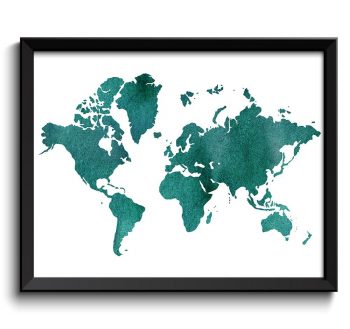 INSTANT DOWNLOAD World Map Print Green Teal Watercolor Poster Print Globe Modern Abstract Landscape Art Painting