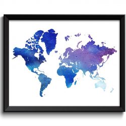 INSTANT DOWNLOAD World Map Print Navy Royal Blue Purple Sky Blue Watercolor Poster Print Globe Modern Abstract Landscape Art Painting