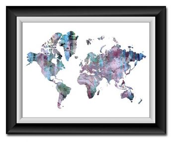 INSTANT DOWNLOAD World Map Print Pink Blue Purple Green Black Watercolor Poster Print Globe Modern Abstract Landscape Art Painting