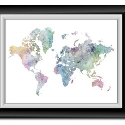 INSTANT DOWNLOAD World Map Print Pink Blue Purple Green Watercolor World Map Poster Print Globe Modern Abstract Landscape Art Painting