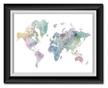 INSTANT DOWNLOAD World Map Print Pink Blue Purple Green Watercolor World Map Poster Print Globe Modern Abstract Landscape Art Painting