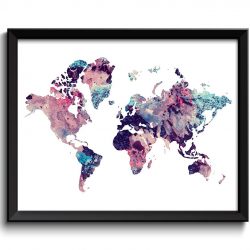 INSTANT DOWNLOAD World Map Print Pink Blue Purple Navy Watercolor World Map Poster Print Globe Modern Abstract Landscape Art Painting