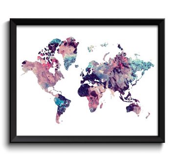 INSTANT DOWNLOAD World Map Print Pink Blue Purple Navy Watercolor World Map Poster Print Globe Modern Abstract Landscape Art Painting