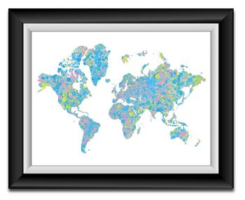 INSTANT DOWNLOAD World Map Print Pink Blue Yellow Watercolor World Map Poster Print Globe Modern Abstract Landscape Art Painting