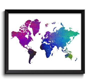 INSTANT DOWNLOAD World Map Print Purple Blue Teal Breen Watercolor Poster Print Globe Modern Abstract Landscape Art Painting