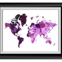 INSTANT DOWNLOAD World Map Print Purple Lavender Lilac Watercolor World Map Poster Print Globe Modern Abstract Landscape Art Painting