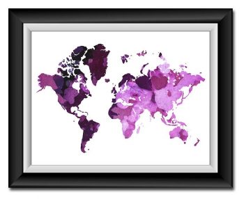 INSTANT DOWNLOAD World Map Print Purple Lavender Lilac Watercolor World Map Poster Print Globe Modern Abstract Landscape Art Painting