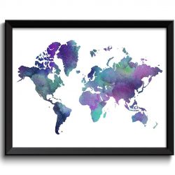 INSTANT DOWNLOAD World Map Print Purple Pink Green Blue Watercolor Poster Print Globe Modern Abstract Landscape Art Painting