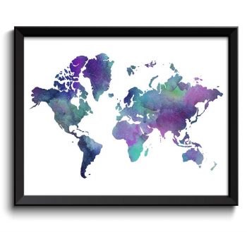 INSTANT DOWNLOAD World Map Print Purple Pink Green Blue Watercolor Poster Print Globe Modern Abstract Landscape Art Painting