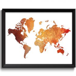 INSTANT DOWNLOAD World Map Print Red Coral Beige Orange Watercolor Poster Print Globe Modern Abstract Landscape Art Painting