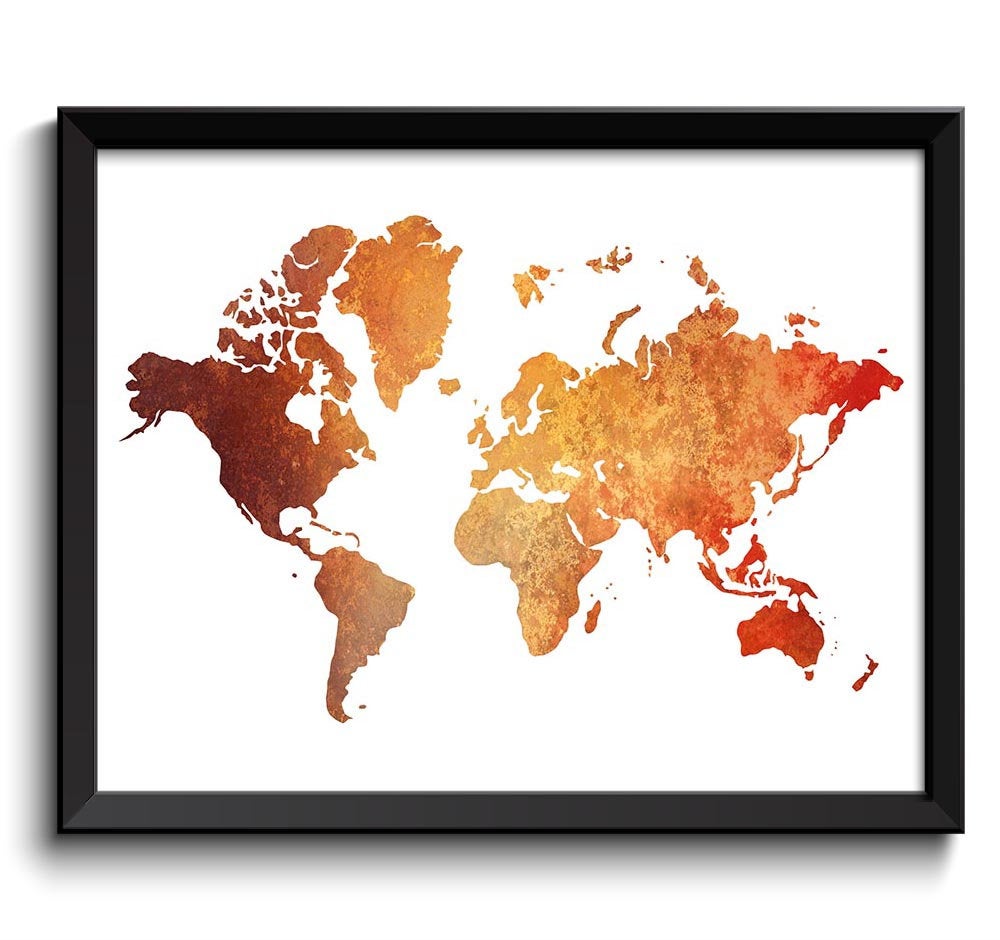 INSTANT DOWNLOAD World Map Print Red Coral Beige Orange Watercolor Poster Print Globe Modern Abstract Landscape Art Painting