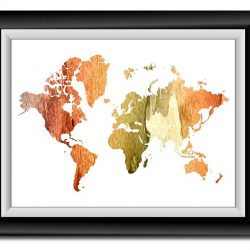 INSTANT DOWNLOAD World Map Print Red Orange Green Beige Watercolor Poster Print Globe Modern Abstract Landscape Art Painting