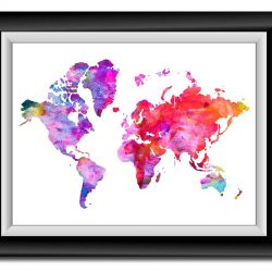 INSTANT DOWNLOAD World Map Print Red Pink Purple Blue Watercolor World Map Poster Print Globe Modern Abstract Landscape Art Painting