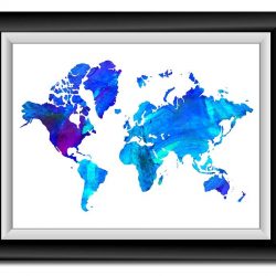 INSTANT DOWNLOAD World Map Print Royal Blue Purple Green Watercolor World Map Poster Print Globe Modern Abstract Landscape Art Painting