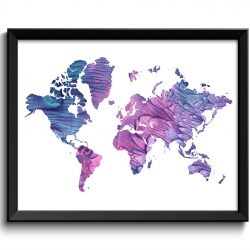 INSTANT DOWNLOAD World Map Print Teal Green Blue Pink Purple Watercolor Poster Print Globe Modern Abstract Landscape Art Painting