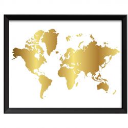 INSTANT DOWNLOAD World Map Print White Shinny Metallic Gold Leaf Look World Map Poster Print Globe Landscape Art Painting Watercolor