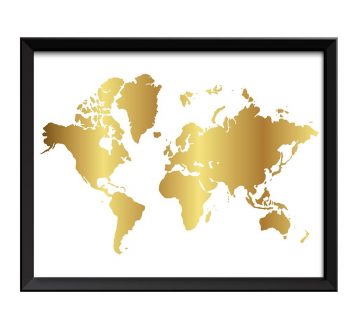 INSTANT DOWNLOAD World Map Print White Shinny Metallic Gold Leaf Look World Map Poster Print Globe Landscape Art Painting Watercolor